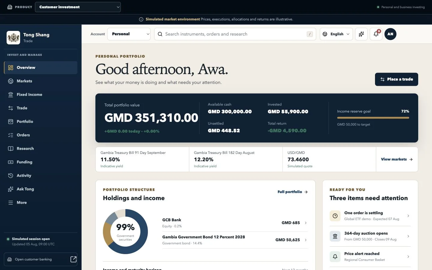 Tong Shang system screen connected to Money, time, return, and purchasing power